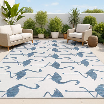 Liana Casual Coastal Flamingos Two-tone Indoor/Outdoor Area Rug